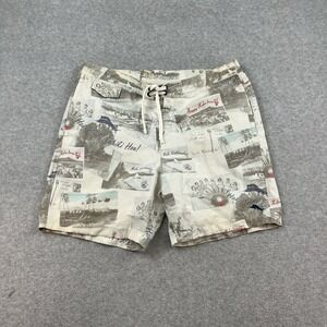 Tommy Bahama‎ Swim Shorts Large PostCard Trunks Lined Hawaiian Relax Patterned
